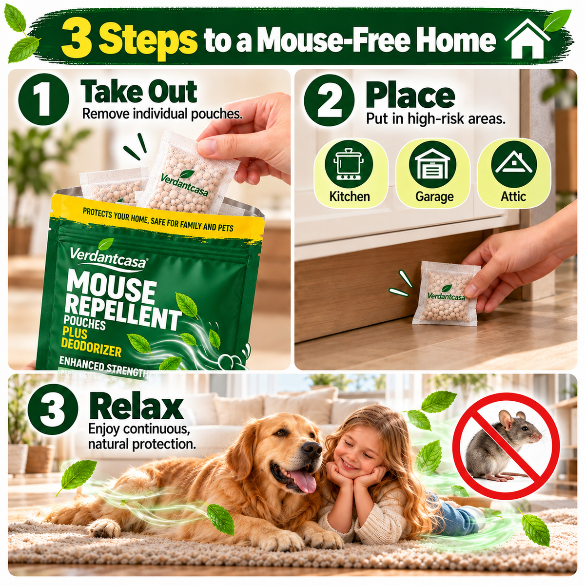 Verdantcasa Mouse Repellent Pouches- 12pcs - save around kids & pet