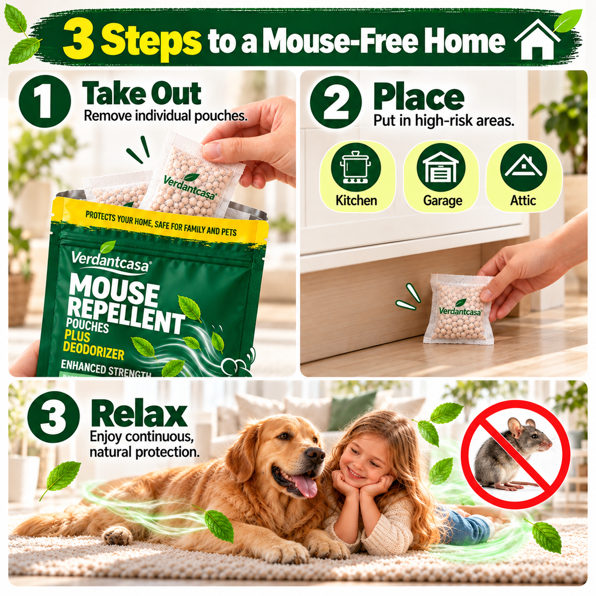 Verdantcasa Healrize® Mouse Repellent Pouches- 12pcs - save around kids & pet