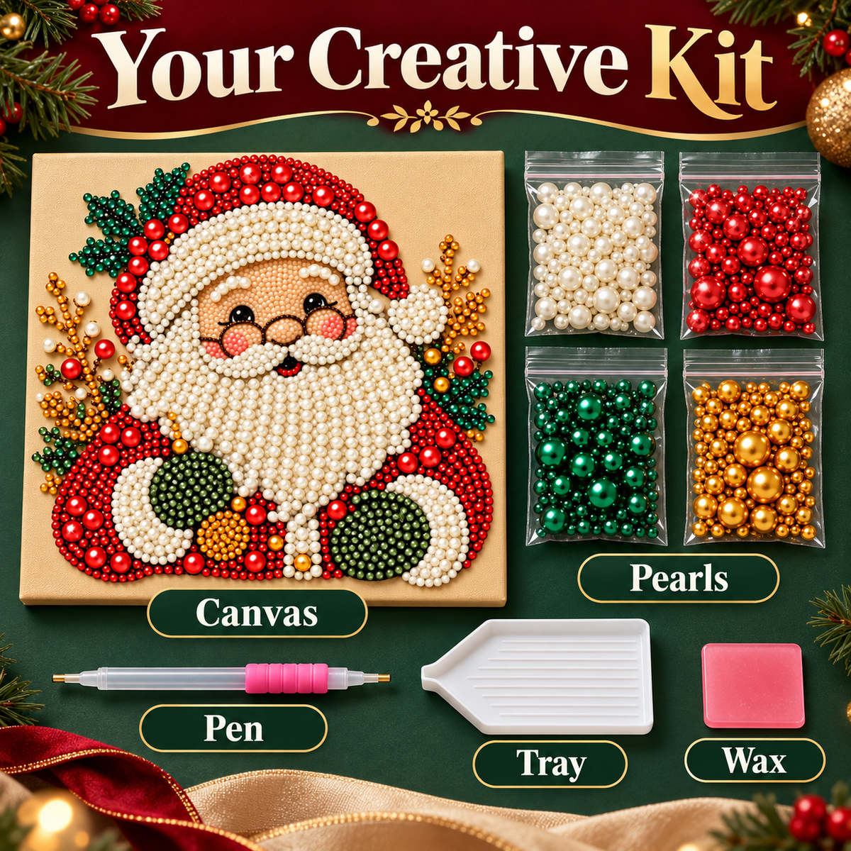 💫3D Pearl & Diamond Painting Kit - Festive Holiday Wall Decor & DIY Craft Set (8x8")