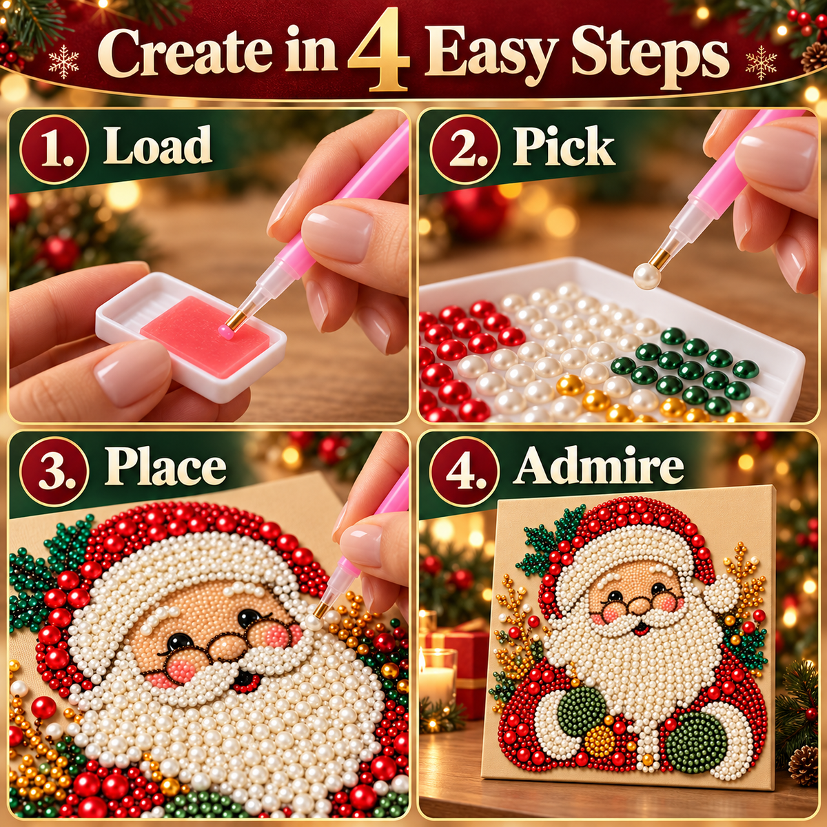 💫3D Pearl & Diamond Painting Kit - Festive Holiday Wall Decor & DIY Craft Set (8x8")