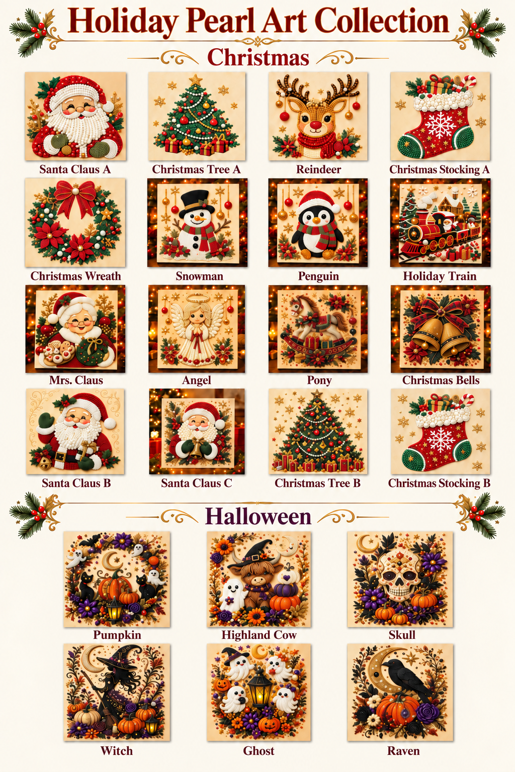 💫3D Pearl & Diamond Painting Kit - Festive Holiday Wall Decor & DIY Craft Set (8x8")