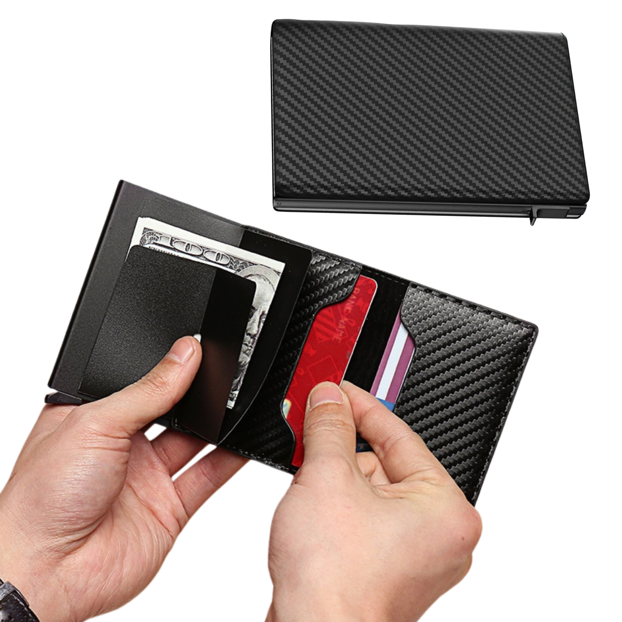RSZZB® The Minimalist Smart Wallet: Ultra-Thin Carbon Fiber & Aluminum Pop-Up Card Bag