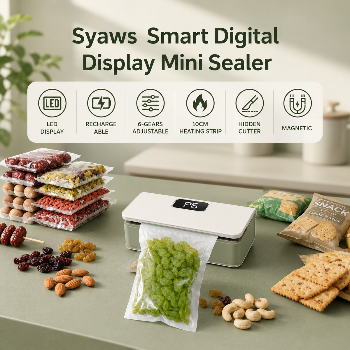 Smart Digital Bag Sealer | Rechargeable, Magnetic & 6 Adjustable Gears Heat Control