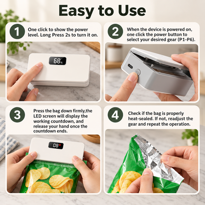 Smart Digital Bag Sealer | Rechargeable, Magnetic & 6 Adjustable Gears Heat Control
