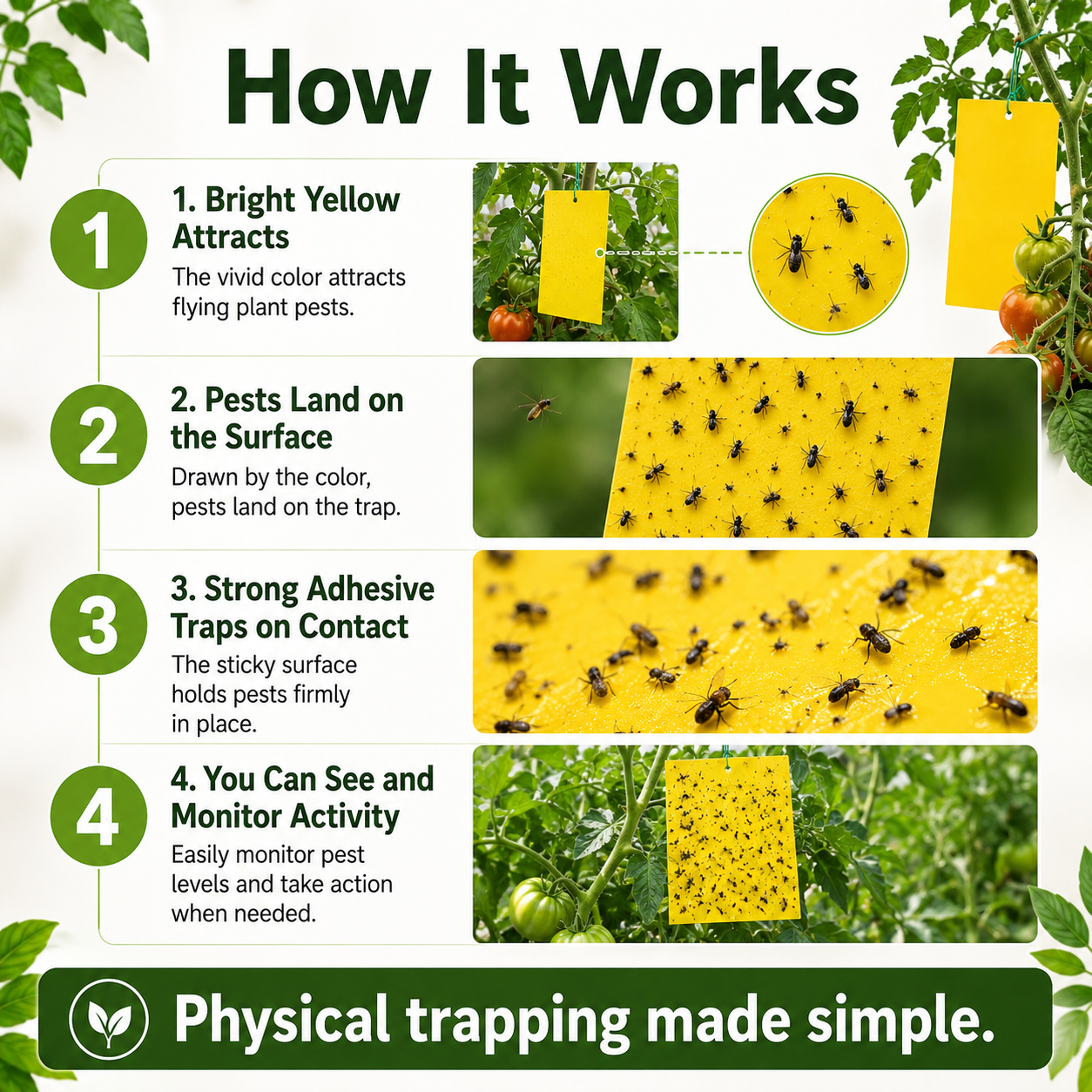 Dual Sided Yellow Sticky Traps for Flying Plant Insect Like Fungus Gnats,