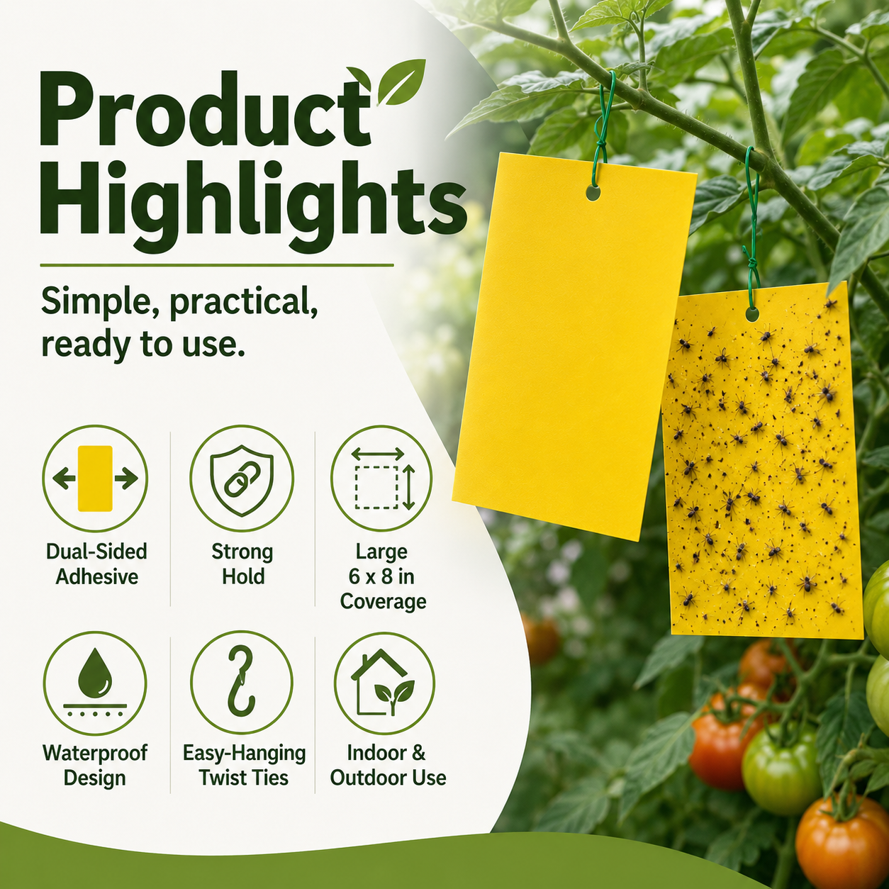 Dual Sided Yellow Sticky Traps for Flying Plant Insect Like Fungus Gnats,