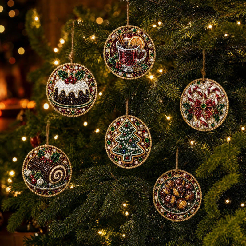 6-Piece DIY Christmas Ornament Diamond Art Kit with Pearls & Jute Twine, Hanging Decorations for Tree and Window