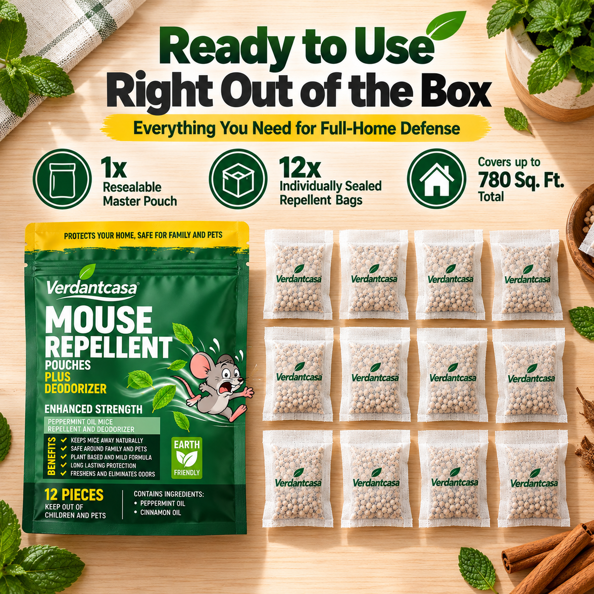 Verdantcasa Mouse Repellent Pouches New - 12pcs - save around kids & pet
