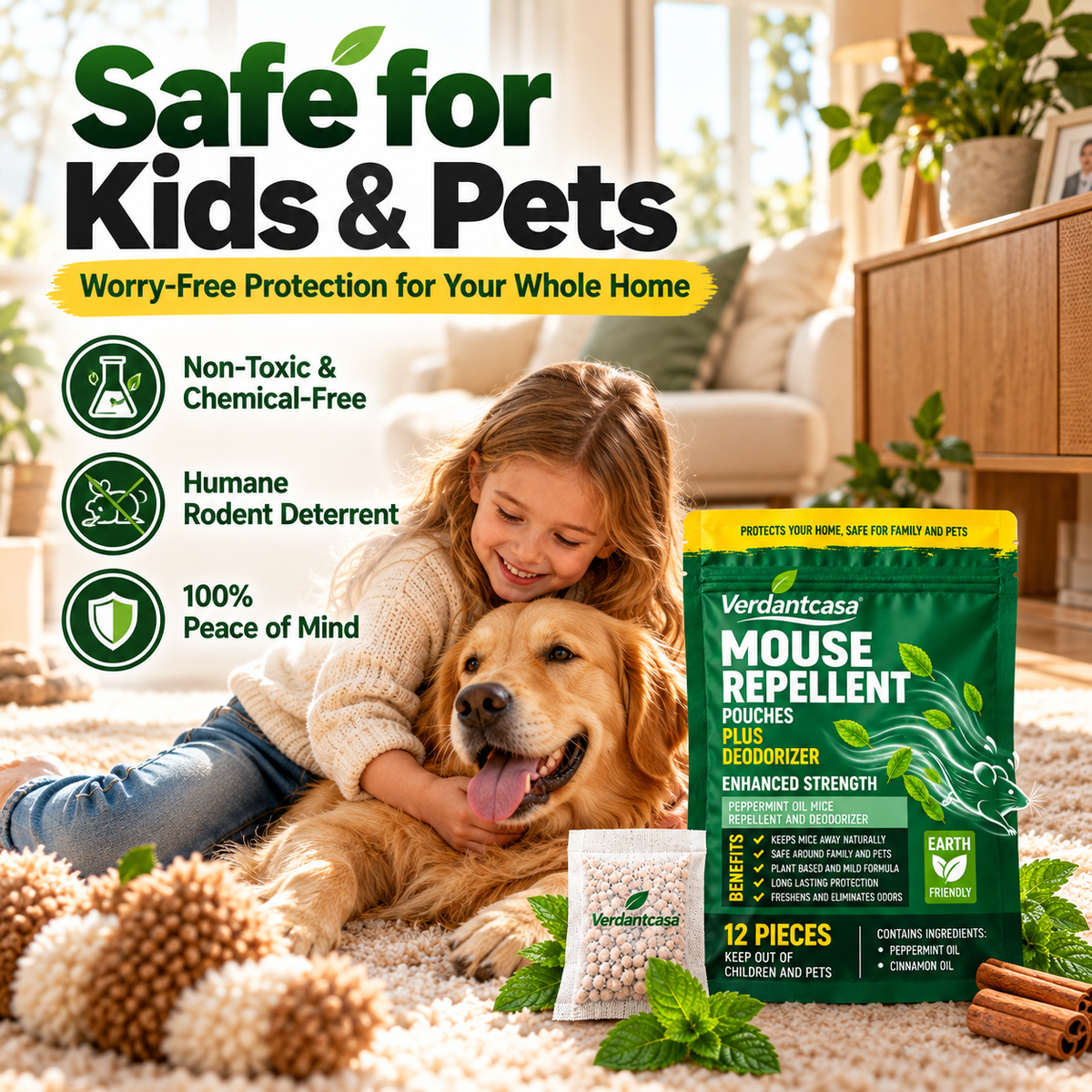 Verdantcasa Mouse Repellent Pouches- 12pcs - save around kids & pet