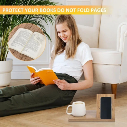 RSZZB® Solid Wood Triangular Book Stand & Organizer with Cup Holder