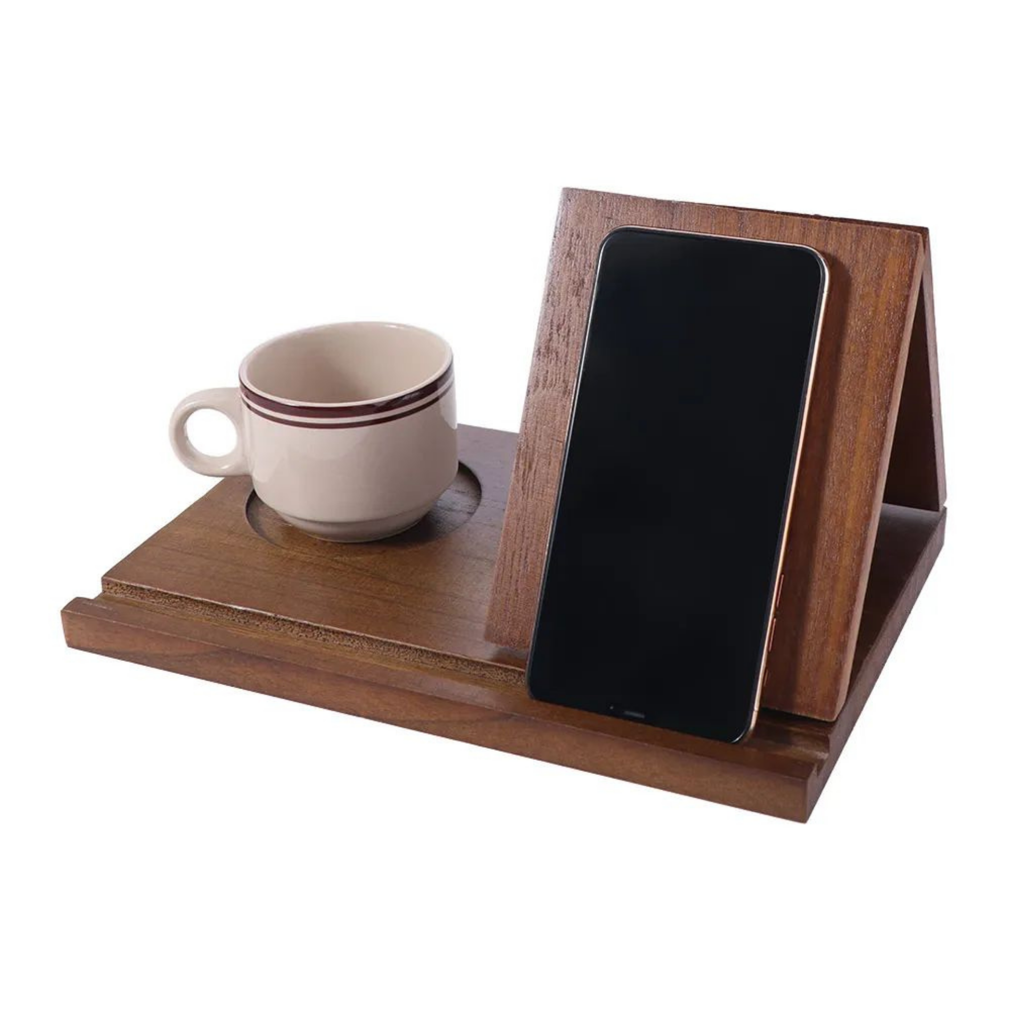 RSZZB® Solid Wood Triangular Book Stand & Organizer with Cup Holder