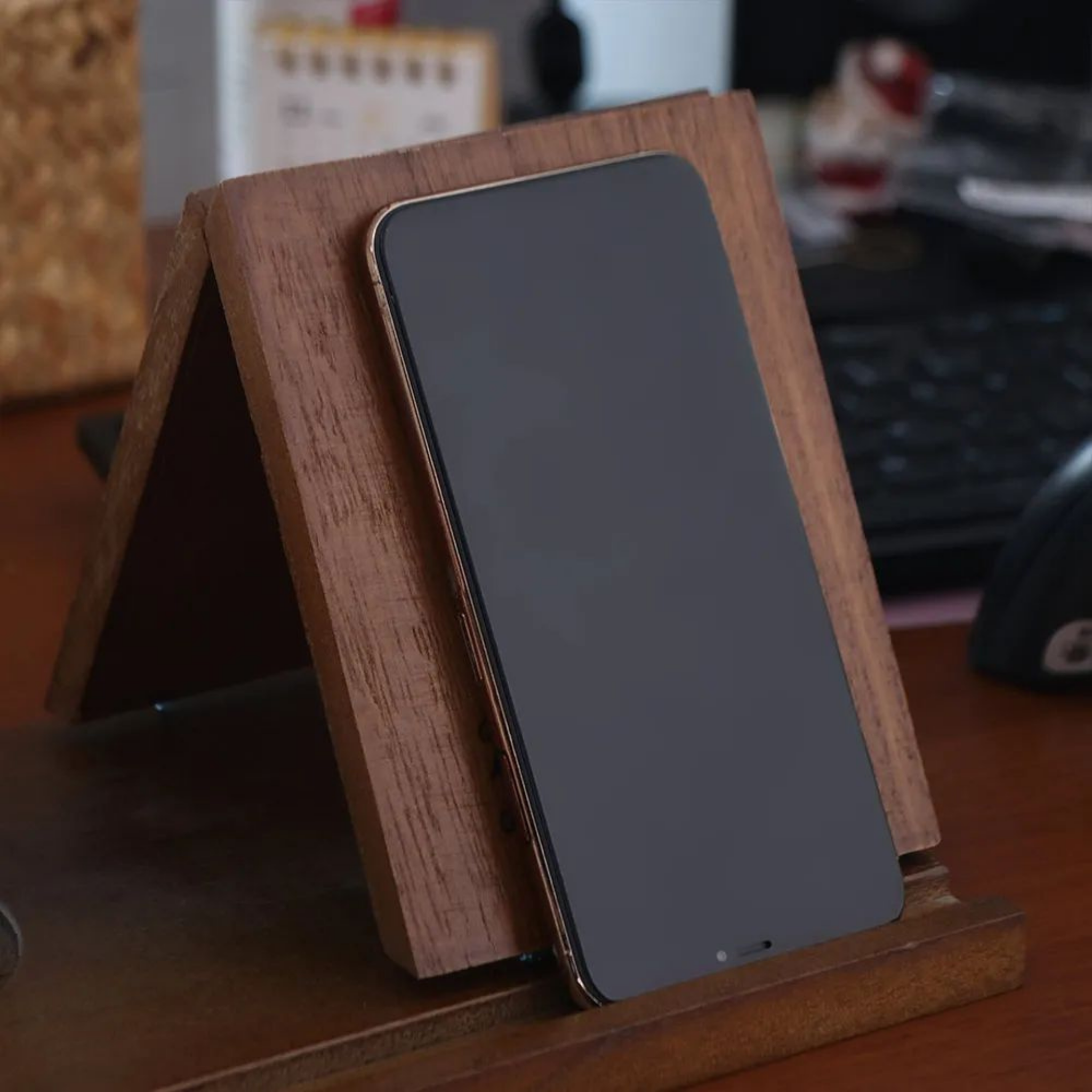 RSZZB® Solid Wood Triangular Book Stand & Organizer with Cup Holder
