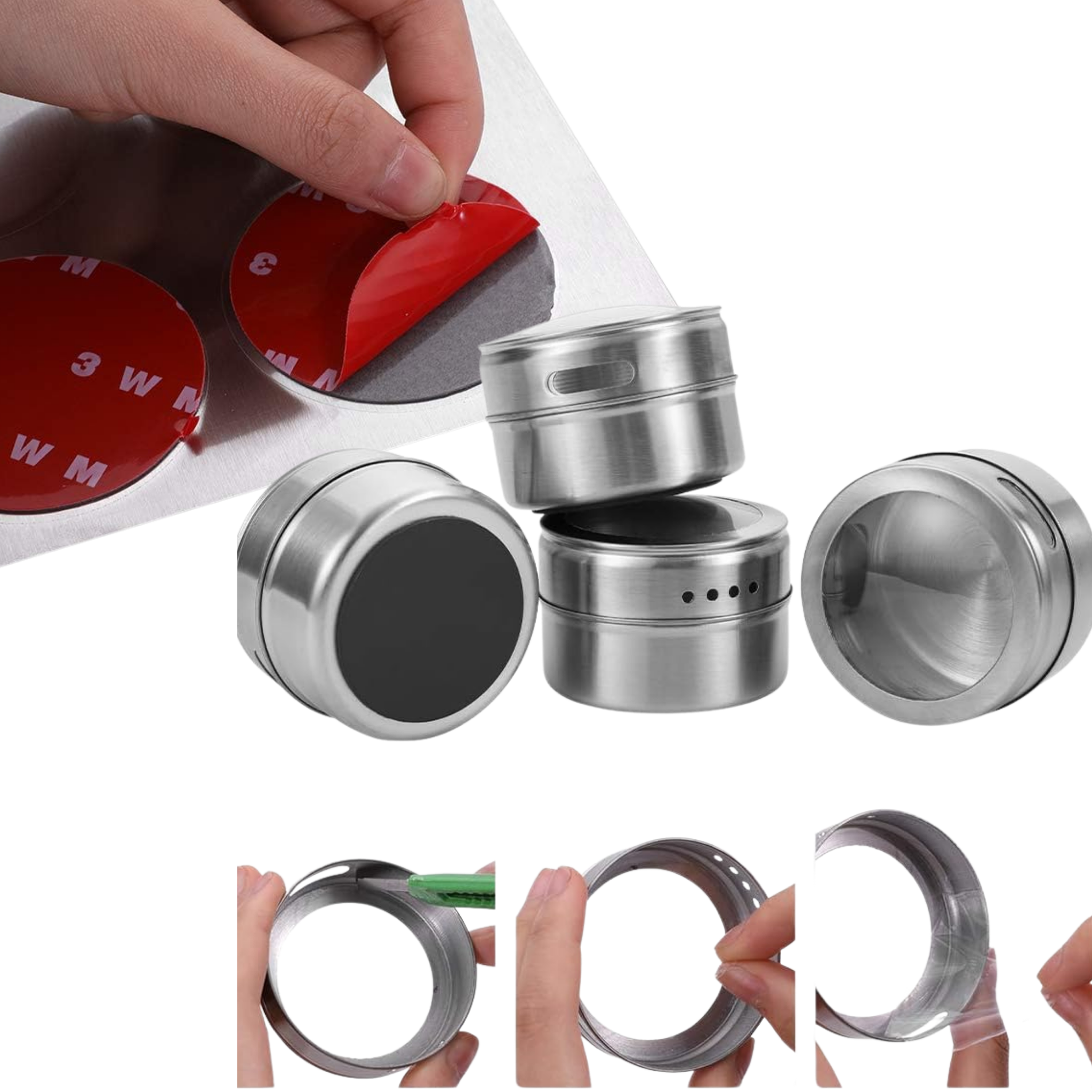 RSZZB® Flavor-Locking Magnetic Stainless Steel Spice Jars
