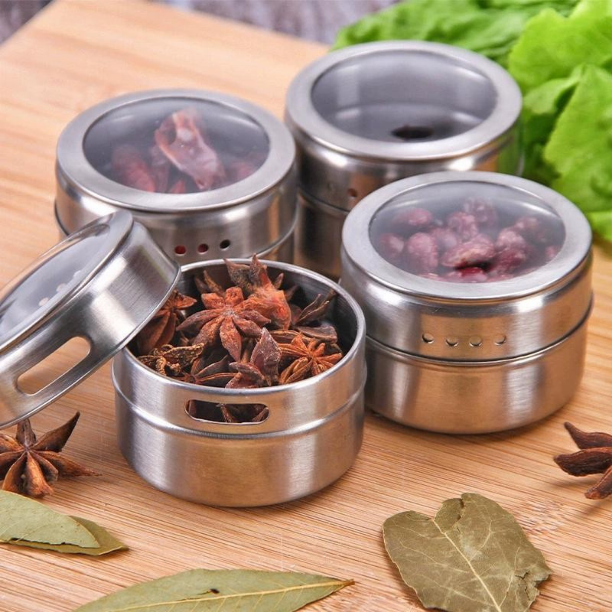 RSZZB® Flavor-Locking Magnetic Stainless Steel Spice Jars