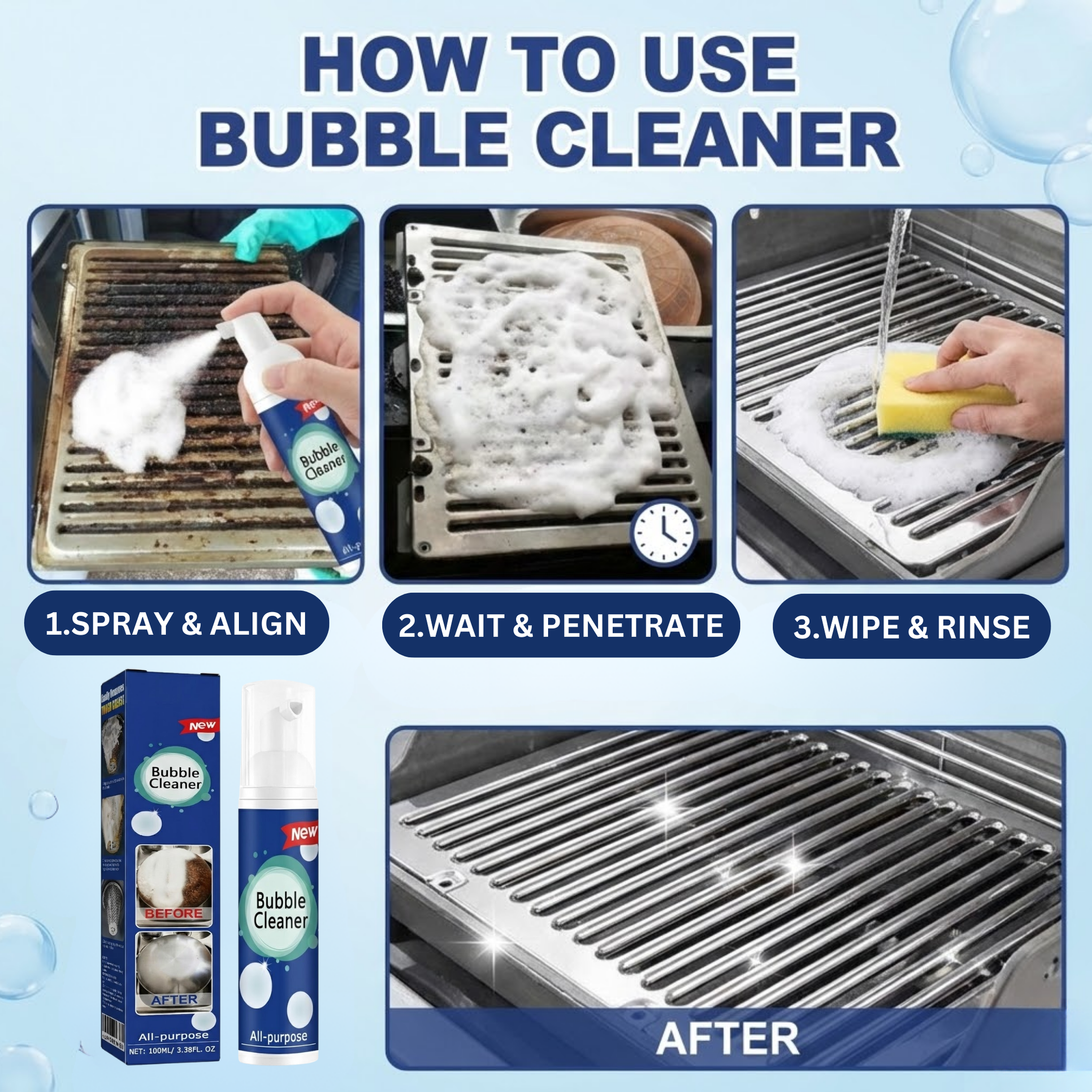 RSZZB®  Fish Oil Stain Cleaning Multi-Purpose Foam Cleaner Kitchen Heavy Grease Foam Cleaner