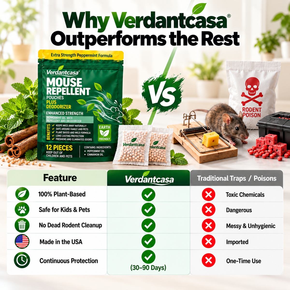 Verdantcasa Healrize® Mouse Repellent Pouches- 12pcs - save around kids & pet